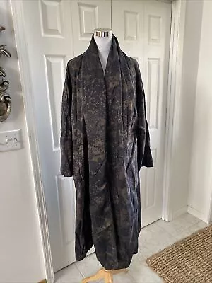 MYCRA PAC ONE Bronze Floral Geo Reversible Full Length Rain Wrap Coat S M Mint! • $95