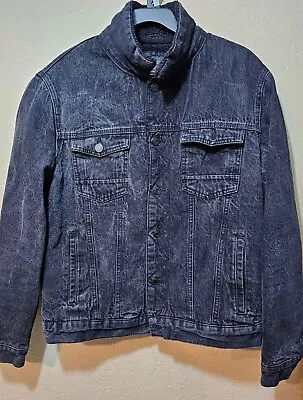 7 Diamond Denim Jacket  Black Sherpa Lined Sunrise Kingdom Men's Size Large  • $23