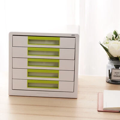 Deli 5-Drawer ABS Desktop File Cabinet A4 Document Storage Green Handle • $35.99