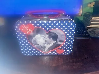 I Love Lucy & Ricky Mini Lunch Box Tin Tote Blue Polka Dot Black & White Photos • $25.99