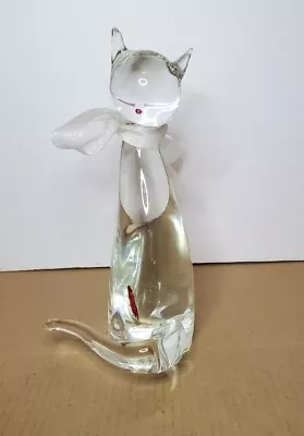 Formia Vetri Di Murano Art Glass 11  Translucent Cat  W/ Fish In Belly #139/750 • $349.99