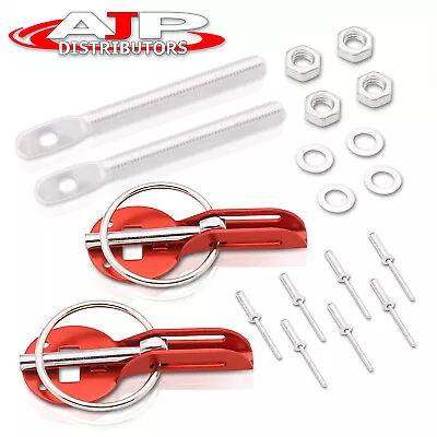 JDM Red Anodized Aluminum Secure Hood Bonnet Latch Lock Ring Pins Kit For Nissan • $9.99