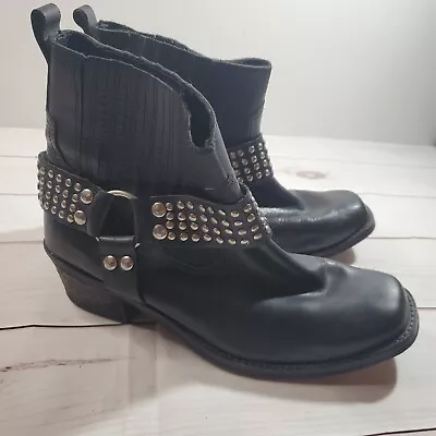 Ecote Urban Outfitters Boots 7.5 M Womens Black Leather Harness Studded Ankle • $20.99