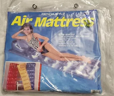 NEW! 1980s Vintage French Style Air Mattress Pool Float-Lounger-Clear Top & Blue • $79.99