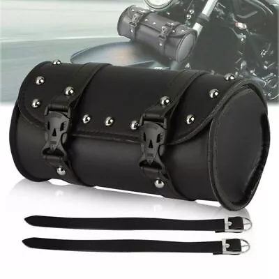 Motorcycle Front Fork Handlebar Tool Bag Saddlebag Black Leather Luggage Pouch • $19.99