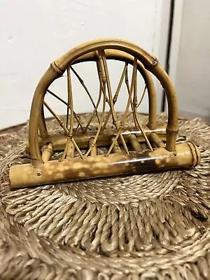 Vintage Tortoise Wicker And Bamboo  Napkin Holder Mcm Bohemian Decor • $11.99