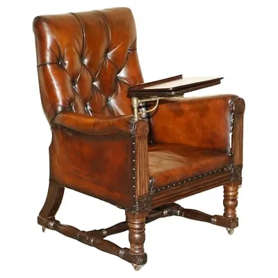 Antique Regency 1810 Restored Brown Leather Chesterfield Armchair Reading Slope • £9500