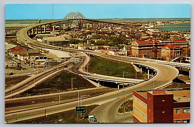 Vintage Postcard TX Corpus Christi Harbor Bridge Buildings Cars Chrome ~7578 • $2.01