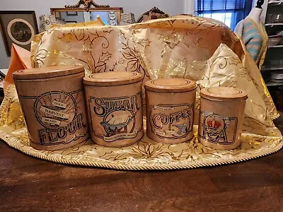 Vintage Tin Box Company Canister Set Flour Tea Sugar Coffee Nesting Tins • $29