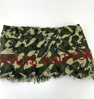 LOUIS VUITTON Green TAKASHI MURAKAMI Monogramouflage Shawl Stole Scarf • $1755