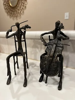 Brutalist Brass Metal Art Sculpture Musicians Cello & Violin 9  Bookends • $69.99