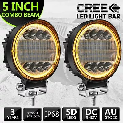 $36 • Buy Pair 5  Inch Round LED Work Lights Spot Flood Offroad Driving Fog Amber Lamps AU