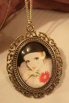 Stunning Swirl Rim Goldtone Colorful French Pierot Clown Mime Pendant Necklace • $13.49