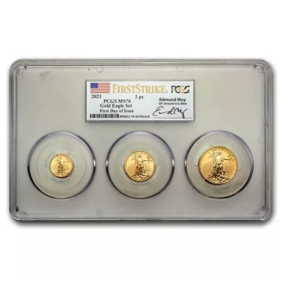 2021 3-Coin Gold Eagle Set (Type 1) MS-70 PCGS (FS Ed Moy) • $2647.62