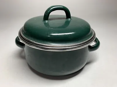 MEGAWARE Mini Cooking Cook Pot .5 Qt  With Lid Green Made In Spain Enamelware • $11