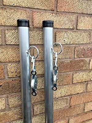 2.4M Twin Pack Galvanised Washing Line Post Clothes Pole Pulley & Cleat U.K Made • £65