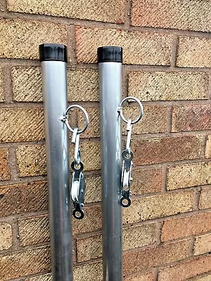 3mtr Twin Pack Galvanised Washing Line Post Clothes Pole Pulley & Cleat U.K Made • £78