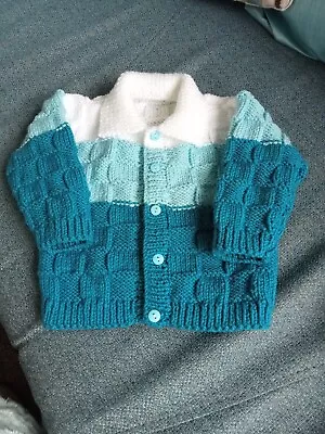 Baby Boy Hand Knitted Cardigan Size 20  Chest 6-12 Months Brand New • £5.50