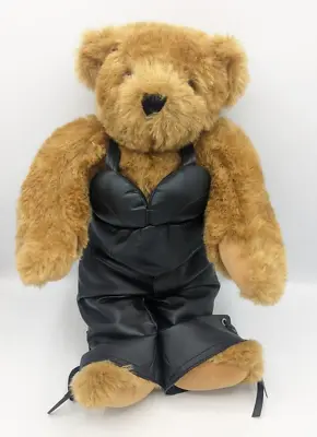 Vintage Vermont Teddy Bear Co Biker Bear 17   Jointed Tattoo Leathers Harley • $32.54