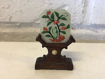 Vintage Possibly Antique Chinese Miniature Jade Plaque On Wood Stand • $175