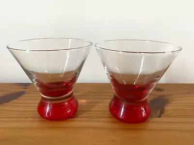 Vtg Stemless Libbey Flash Red Clear Cosmopolitan Martini Glasses - Set Of 2 • $12.60