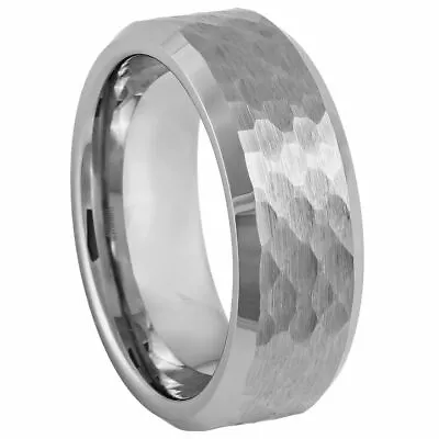 8mm Tungsten Carbide Hammered Cut Men's Women's Engagement Wedding Ring Band7-15 • $22.49