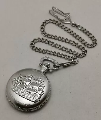 Vintage USS Constitution Ship Nautical Maritime Full Hunter Pocket Watch & Chain • £10