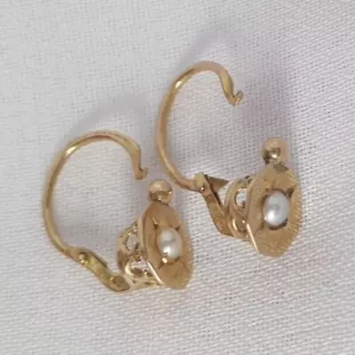 Antique 18ct Gold Dormeuses French Earrings With Pearls (child Size). Hallmarked • £220
