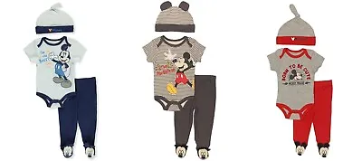 Disney☆ Baby Boys' Mickey Mouse Bodysuit Pants Hat 3 Piece Outfit ☆Layette Set • $21.95