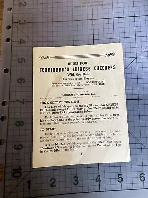 Rare 1939 Rules For FERDINAND'S Chinese Checkers Booklet- Vintage • $3