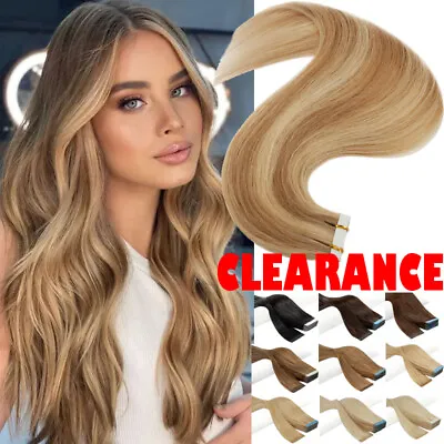 £26.08 • Buy Thick Tape In Remy Real Human Hair Extensions Full Head 40PCS Skin Weft Balayage