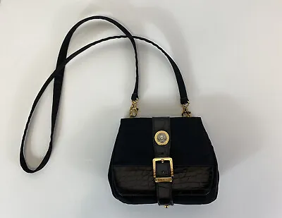 Rare Vtg Gianni Versace Small Black Nylon Gold Medusa Bag • $368