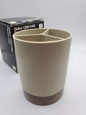 Vintage Eldon 1300 1400 Pencil Cup Retro 70's Beige & Walnut 1370-0 NEW WITH BOX • $18.89