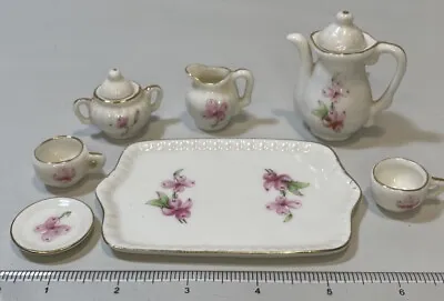 Vtg Lefton Miniature Doll House China Tea Set Pink Floral Porcelain Hand Painted • $24