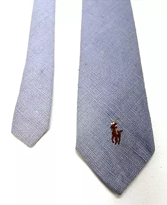 Polo By Ralph Lauren 54” Tie 100% Linen From Ireland Handmade Blue Polo Logo • $26.76