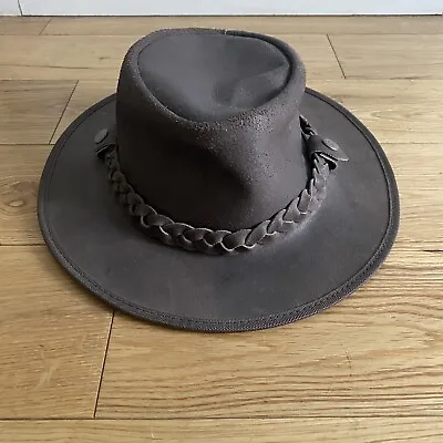 £18 • Buy Mens Womens Brown Leather Australian Bush Rancher Cowboy Hat Size Small