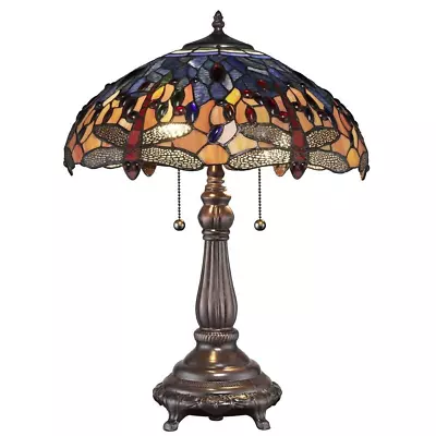 Tiffany Red Dragonfly 25 In. Bronze Table Lamp | Glass Stained Light Style Shade • $231.94