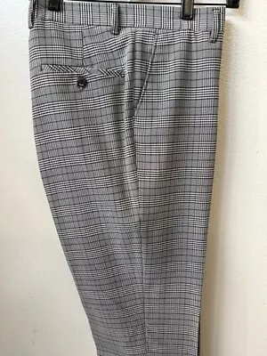 Men's Pants Flat Front Modern Fit Plaid Black & White Art.320 • $55