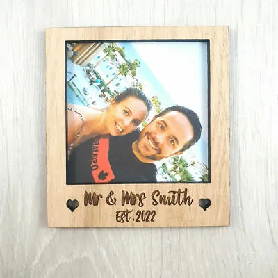 Personalised Mr & Mrs Polaroid Magnet Frame Wedding Anniversary Wood LGBTQ+ • £5.95