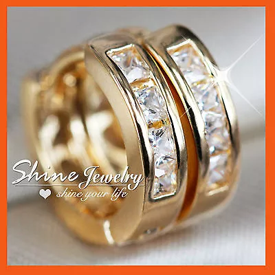 $10.77 • Buy 9k Gold Gf Square Diamonds Simulated Hoop Huggies Wedding Womens Solid Earrings