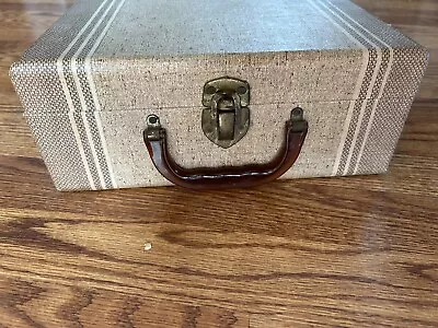 Vintage Brown Faux Leather Suitcase Hard Sided Overnight 1940s 12 X9 X4.5  • $32