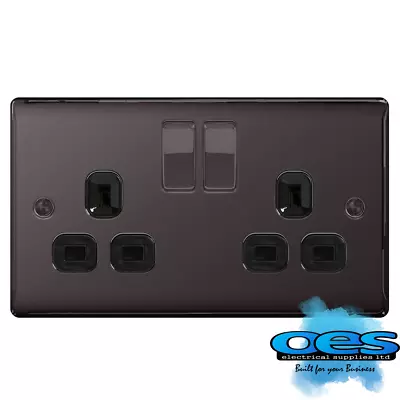 £6.80 • Buy Bg Nexus Nbn22b Polished Black Nickel Metal 13amp Double Plug Socket 2 Gang Twin