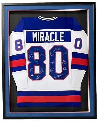 1980 USA Miracle On Ice (15) Team Signed Framed Custom White Hockey Jersey JSA • $1199.99