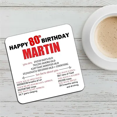 Personalised Happy 80th Birthday Drinks Coaster For Him Her ANY NAME N54 • £3.50