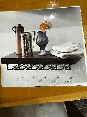 Pottery Barn Rustic Wood Shelf New Wine Glass • $69.99