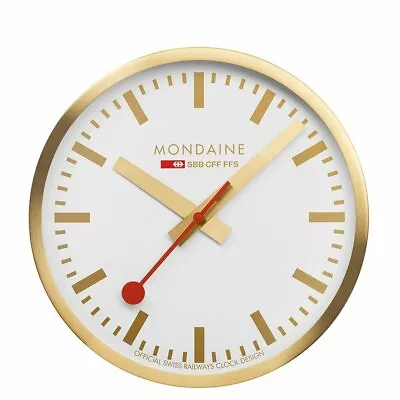 Mondaine A990.CLOCK.18SBG Aluminum Brushed Gold 250mm Wall Clock • $246.50