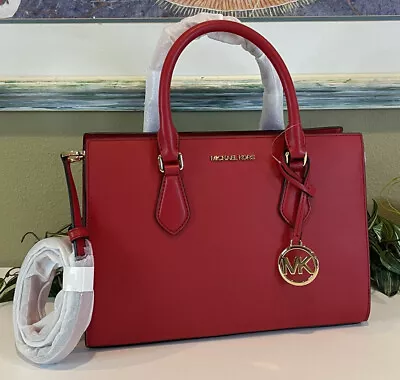 Michael Kors Sheila Medium Triple Compartment Satchel Shoulder Bag Mk Red Gold • $126.99