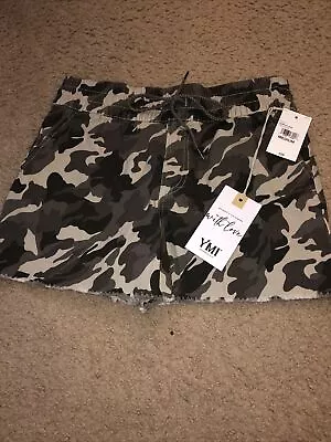 YMI Jeans Womens Shorts Denim Camo Cutoffs Drawstring NWT Size Medium High Rise • $9.99