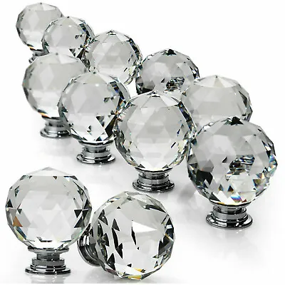 Clear Crystal Diamond Glass Door Knobs Cupboard Drawer Furniture Handle Cabinet • £3.45