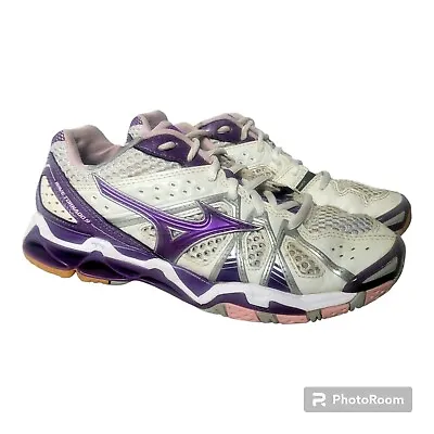 Mizuno Wave Tornado 9 Volleyball Shoes White Purple Women's Size 7.5 W Free Ship • $34.99